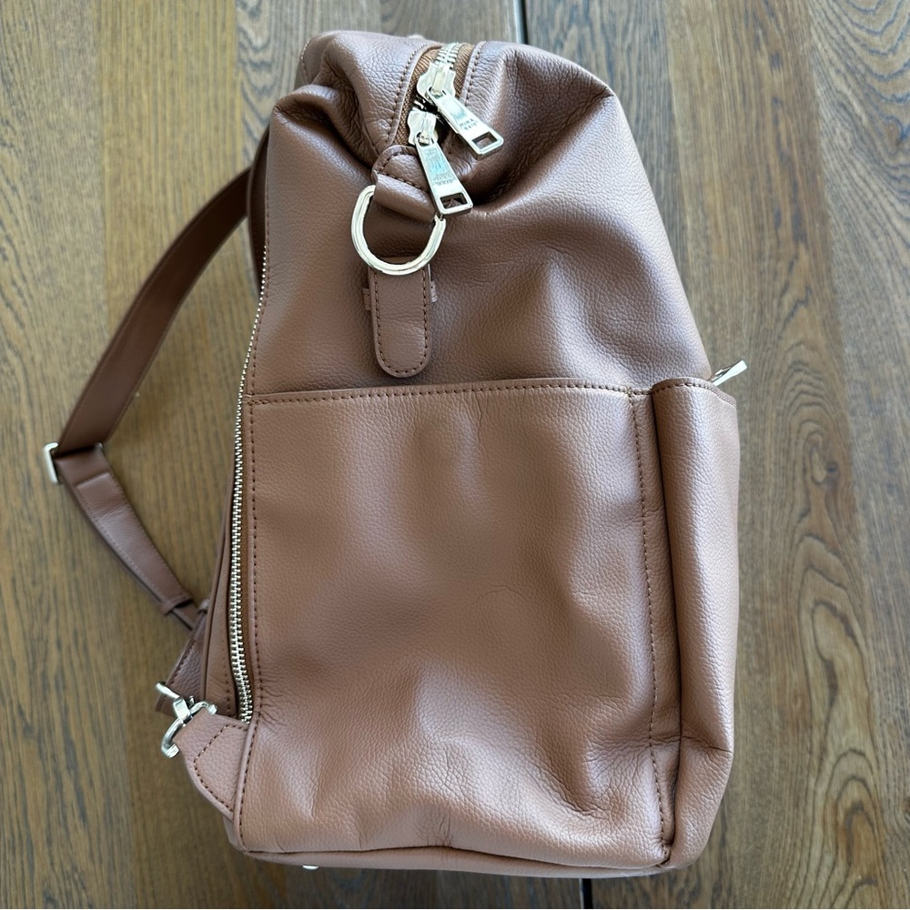 Mina Baie Stevie Terra Tan Vegan Leather Backpack Shoulder Diaper Bag + Add-Ons - Picture 11 of 14